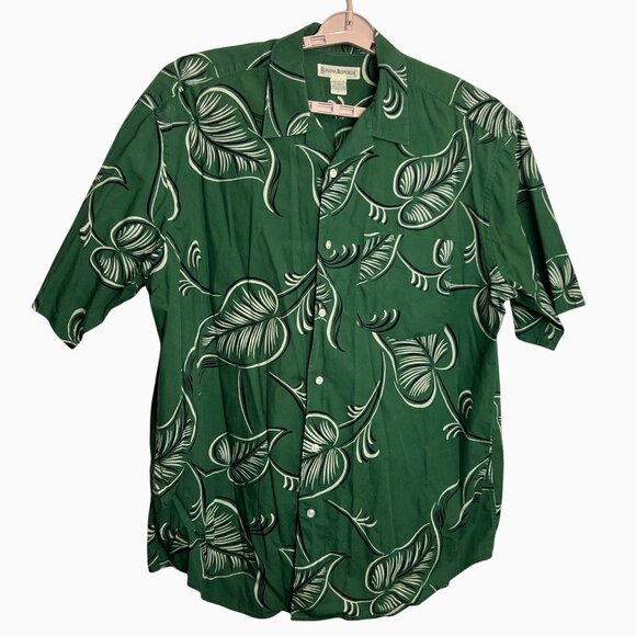 VTG Banana Republic 90 Men L Green Hawaiian Tropical Button-Up Camp Shirt Cotton - Picture 1 of 11